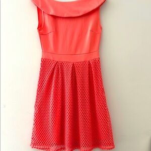 Pink Fit and Flare Sleeveless Dress with Cowl Neck